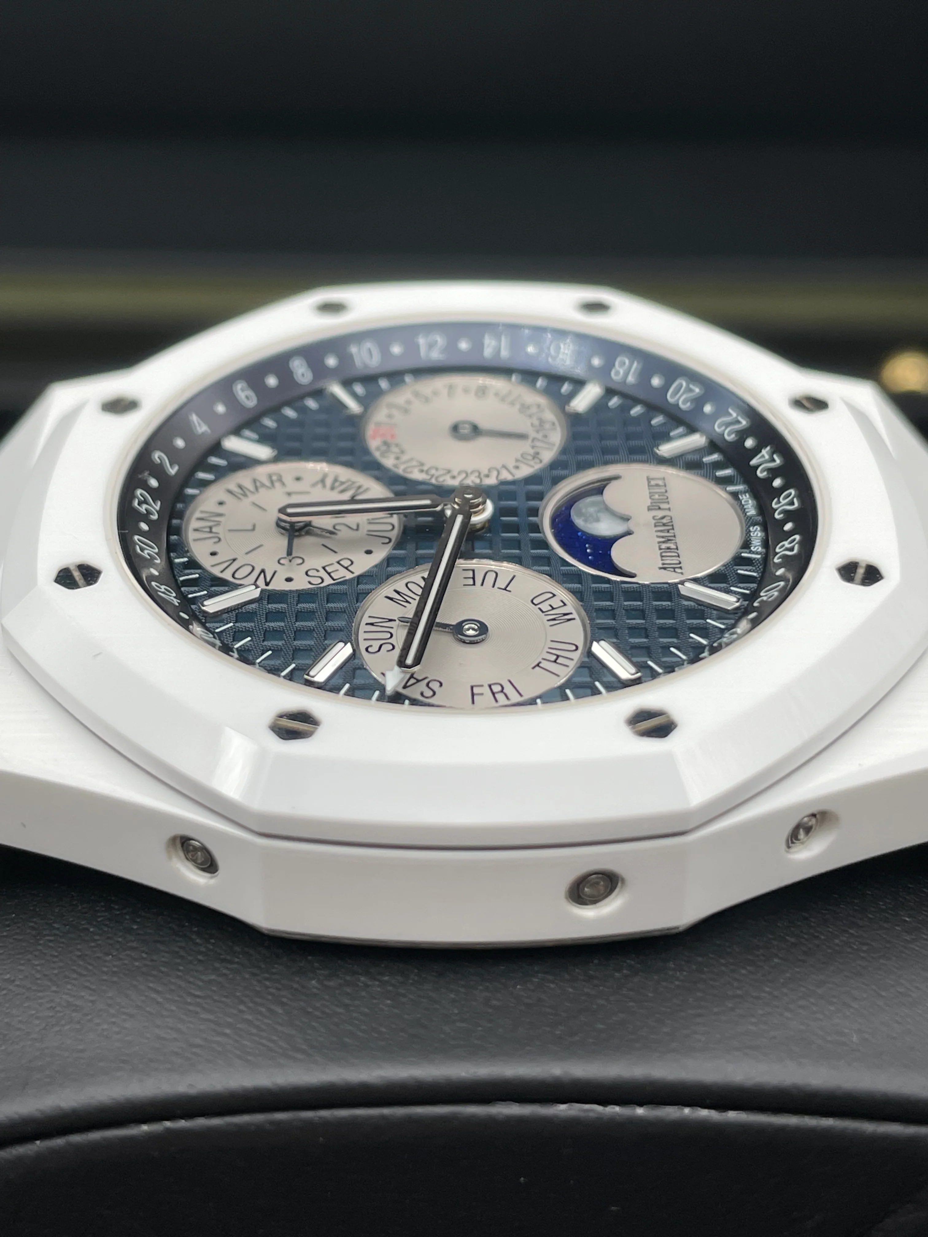 AP PERPATUAL CALANDER WHITE CERAMIC HIGH CLASS SWISS GRADE LEFT SIDE.webp